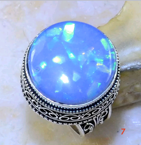 Silver, fire opal size 7