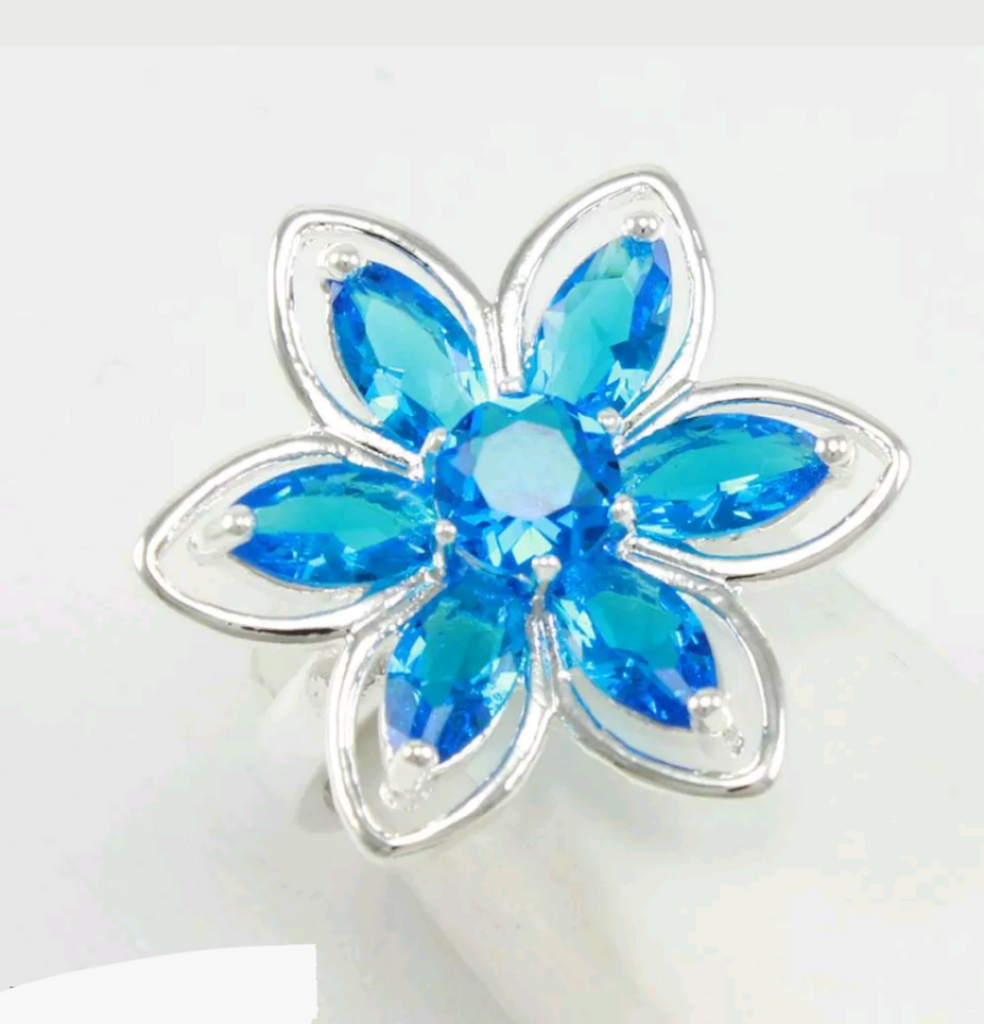 Silver, blue topaz size 9