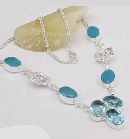 Silver, blue topaz and chalcedony