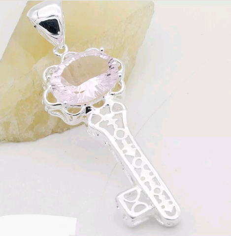 Silver, pknk kunzite pendant