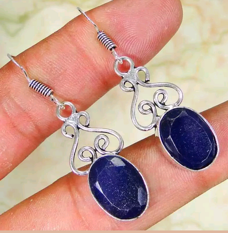 Silver, natural sapphire earrings