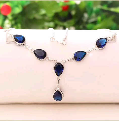 Silver, blue sapphire necklace