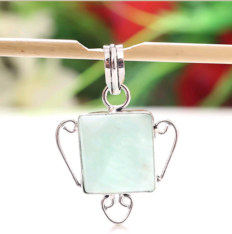 Silver, natural aquamarine pendant