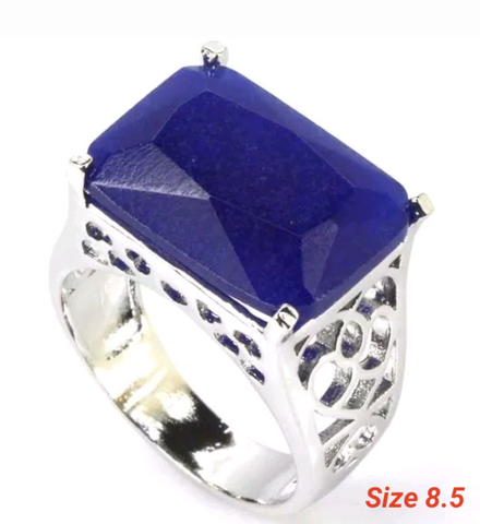 Silver, real sapphire size 8.5