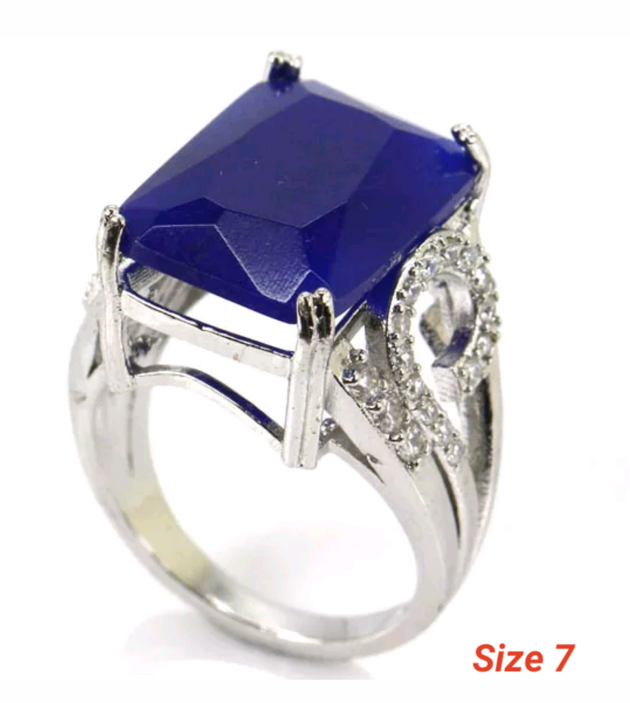 Silver, real sapphire size 7