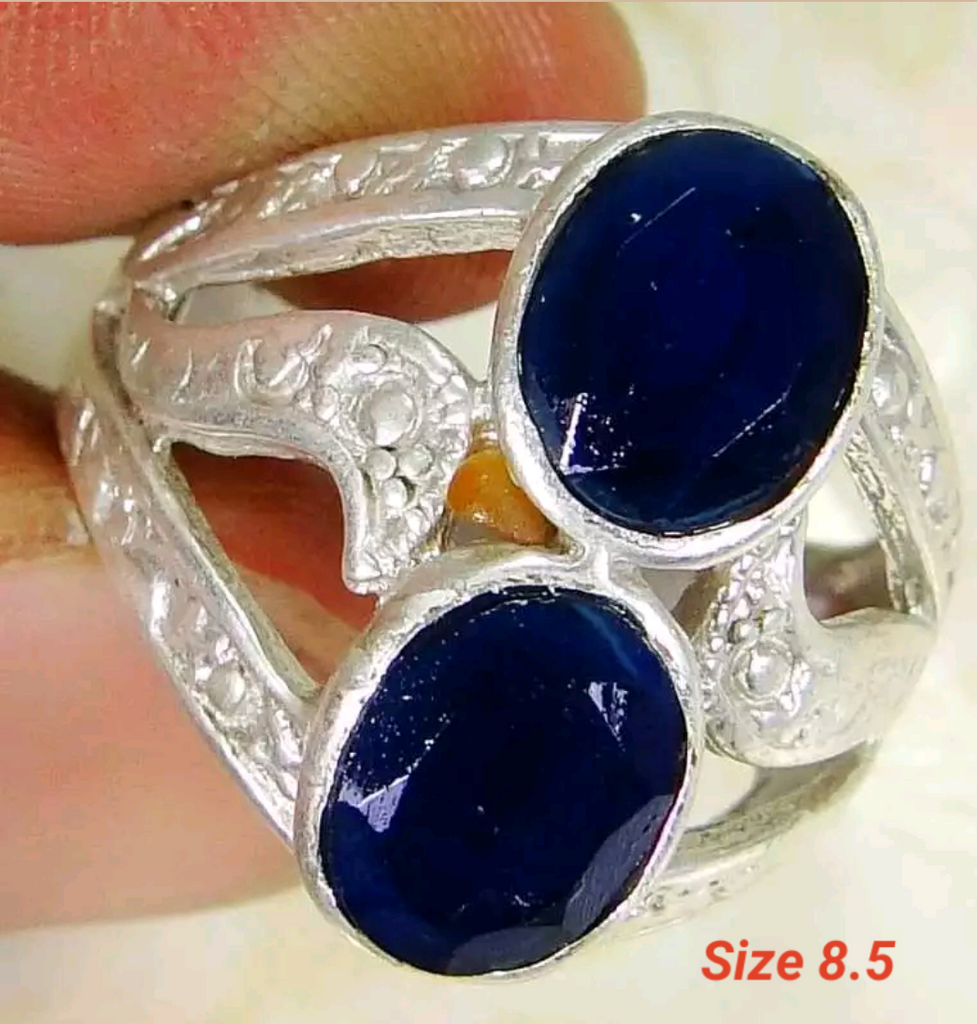 Silver, real sapphire size 8.5