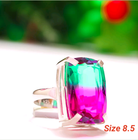 Silver, bi-color tourmaline size 8.5