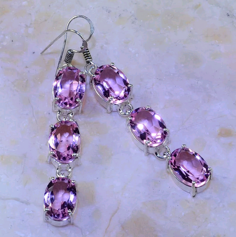 Silver, pink topaz earrings