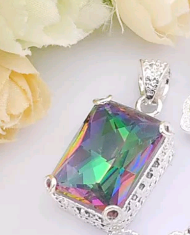 Silver, rainbow topaz pendant