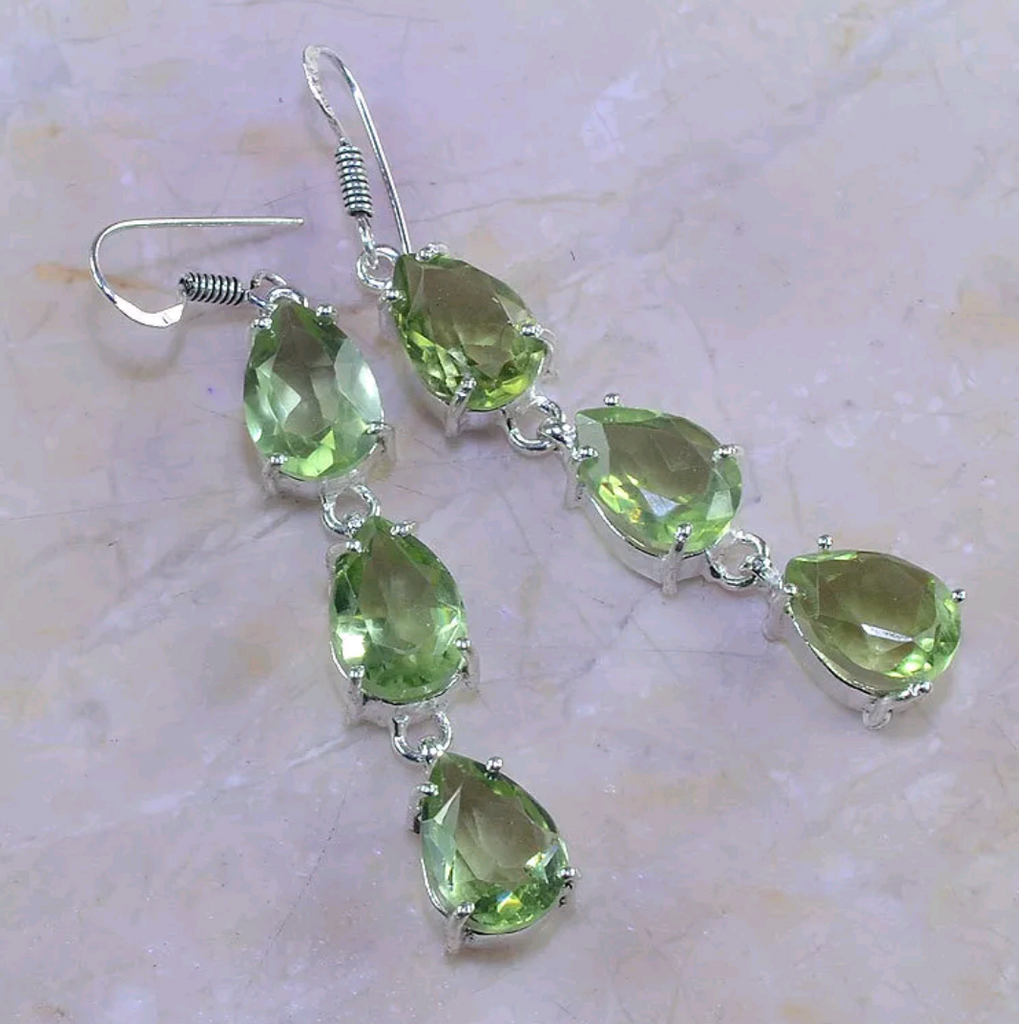 Silver, green amethyst earrings