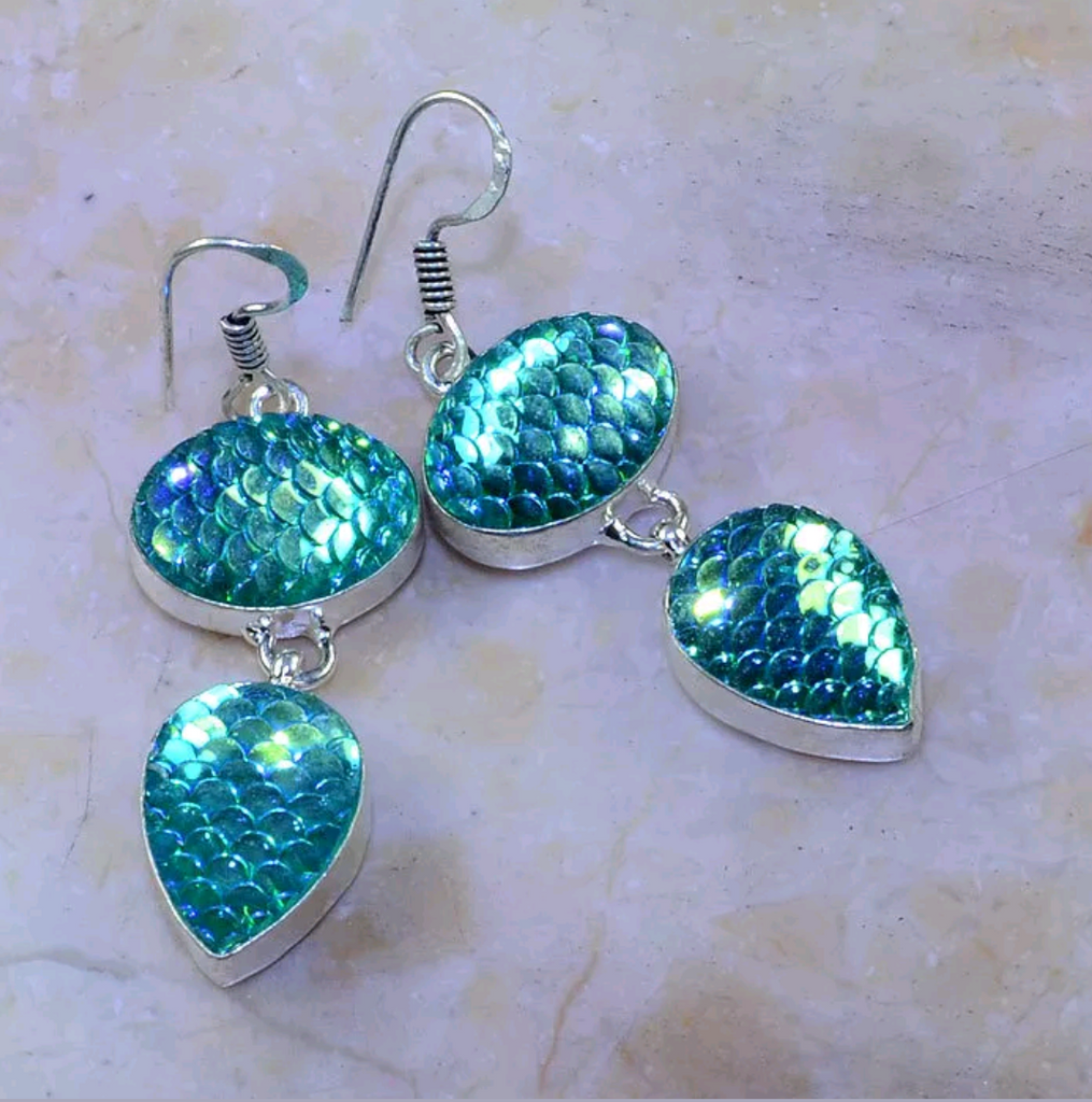 Silver, dichroic glass earrings