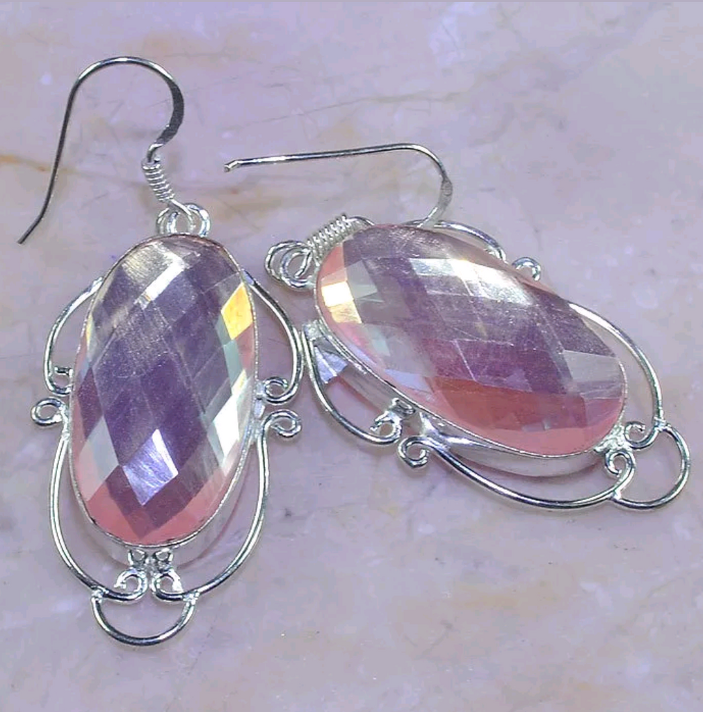 Silver, rainbow topaz earrings