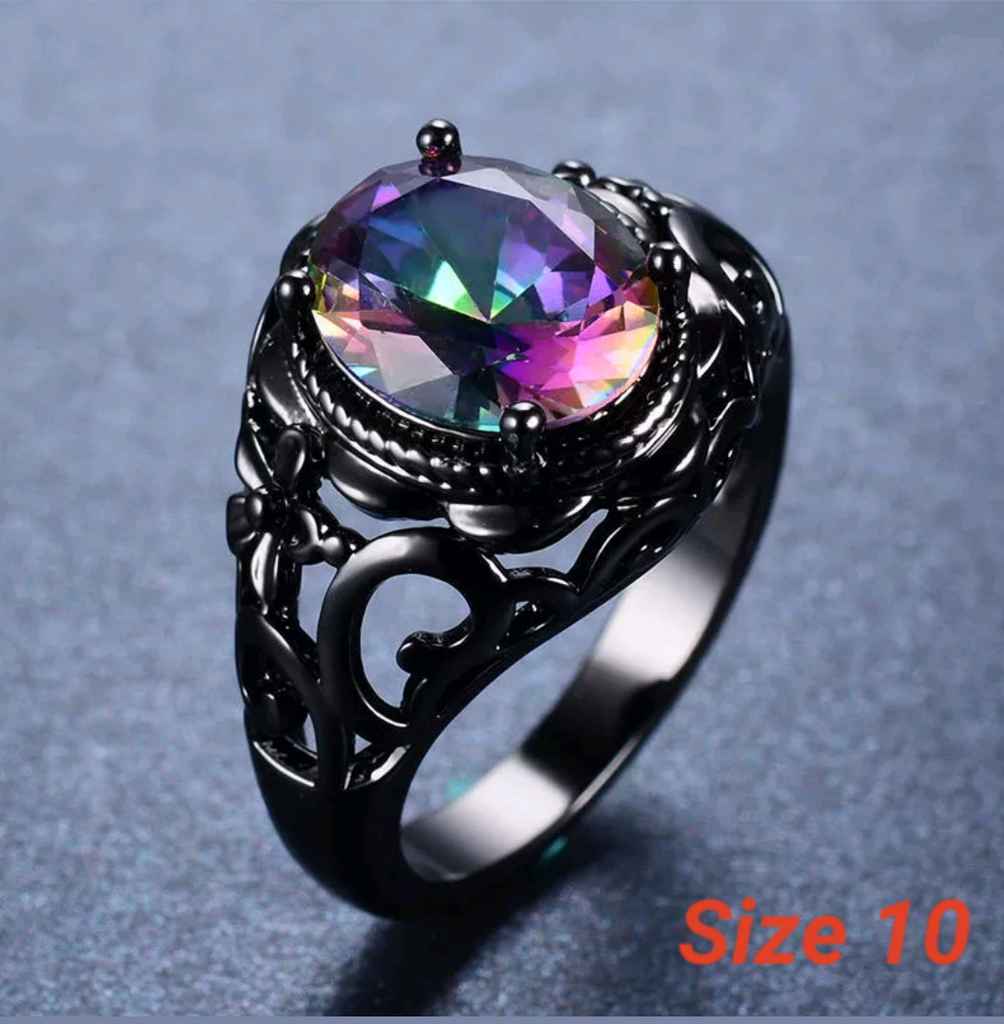 Black gold and rainbow topaz size 10