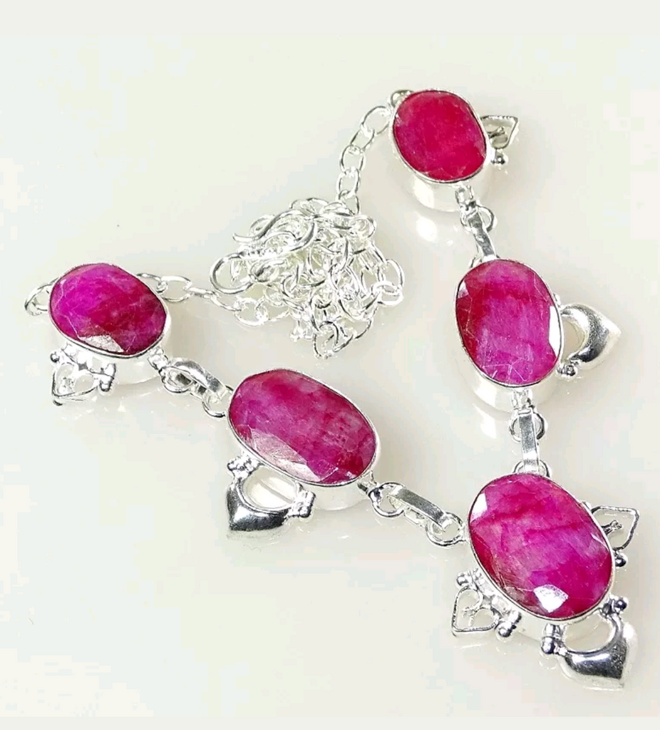 Silver, natural rubies necklace