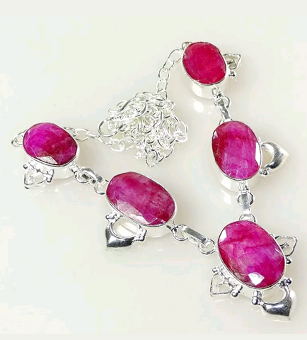 Silver, natural red ruby necklace