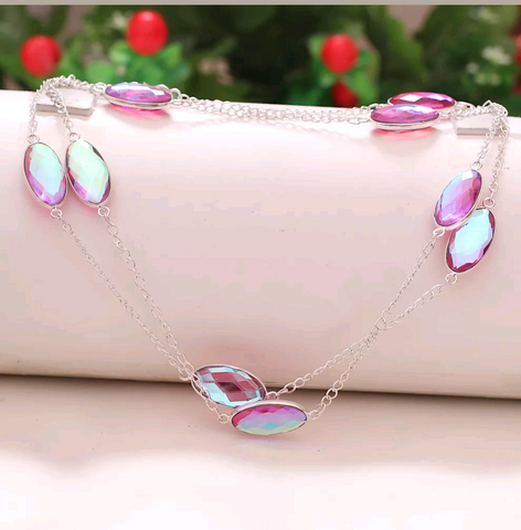 Stearling silver pink mystic topaz necklace