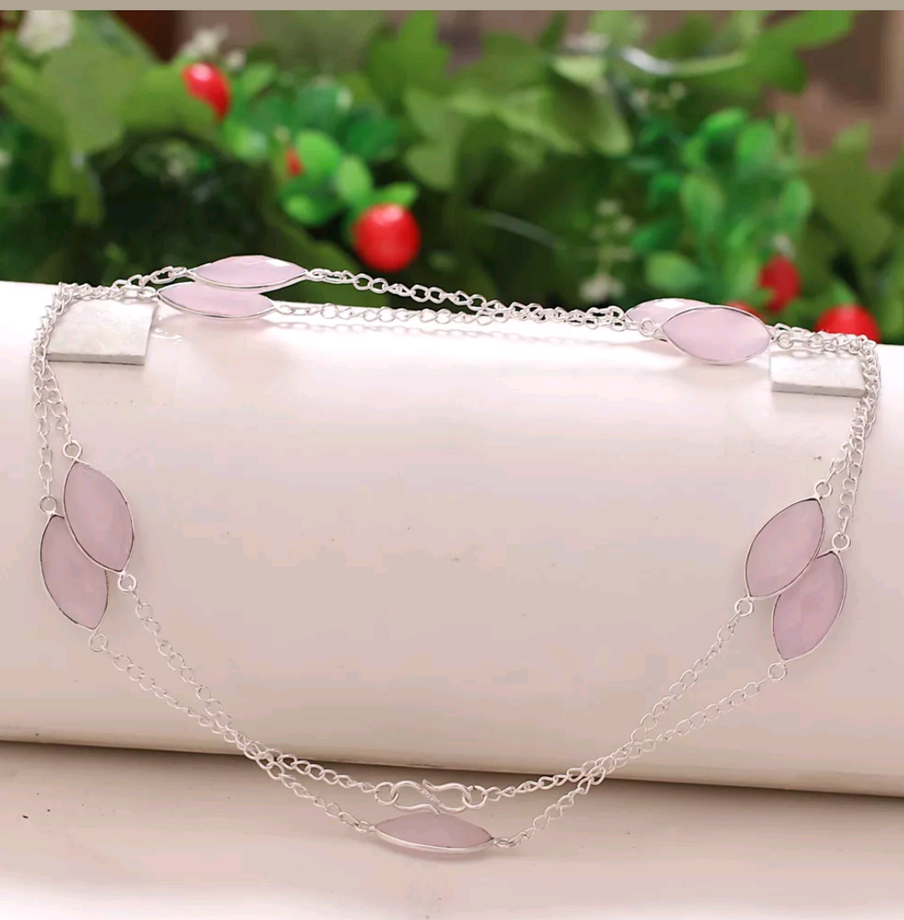 Stearling silver Rose quartz necklace