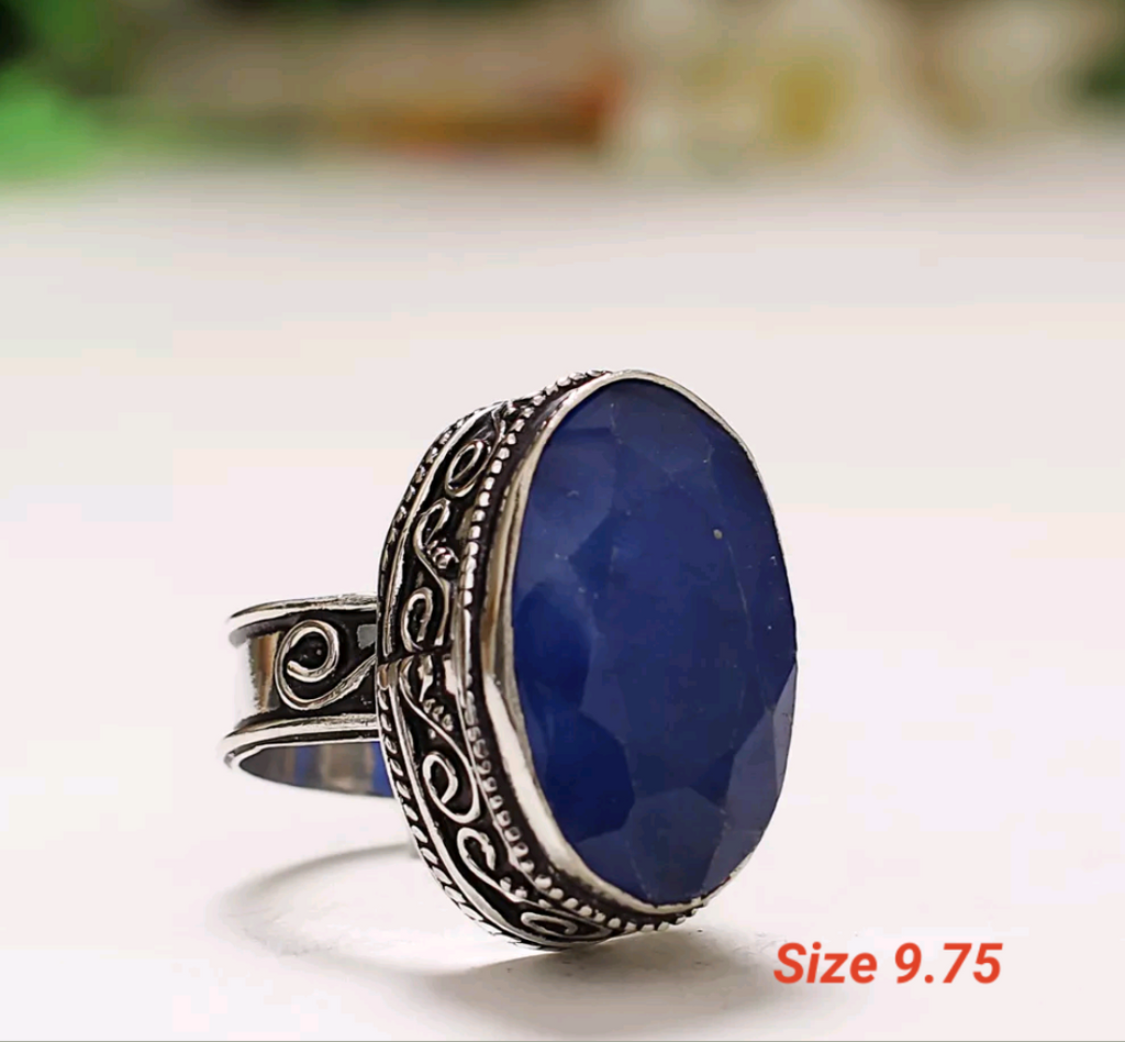 Silver, natural blue sapphire size 9.75