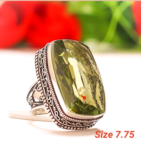 Silver, green amethyst size 7.75