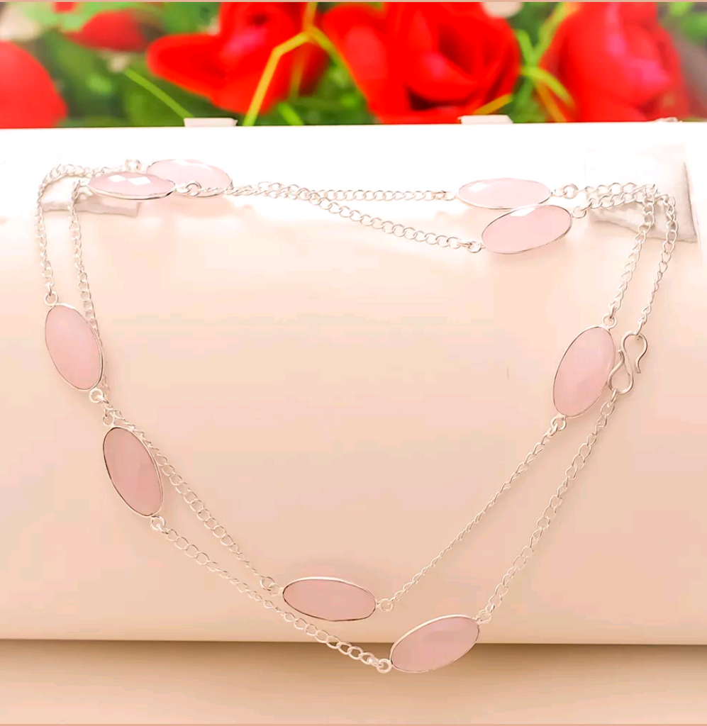 Silver, rose quartz necklace