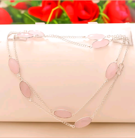 Silver, rose quartz necklace
