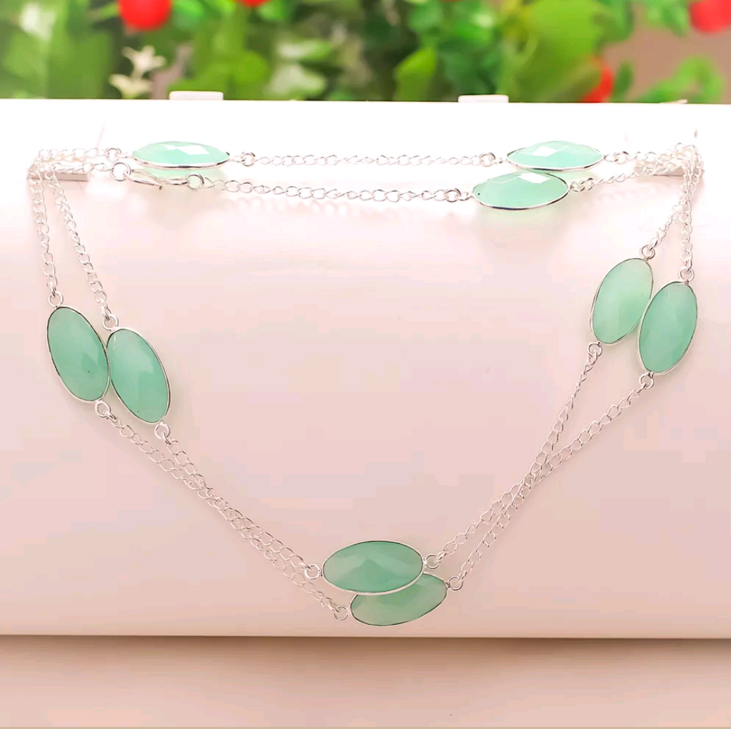 Silver, green chalcedony necklace