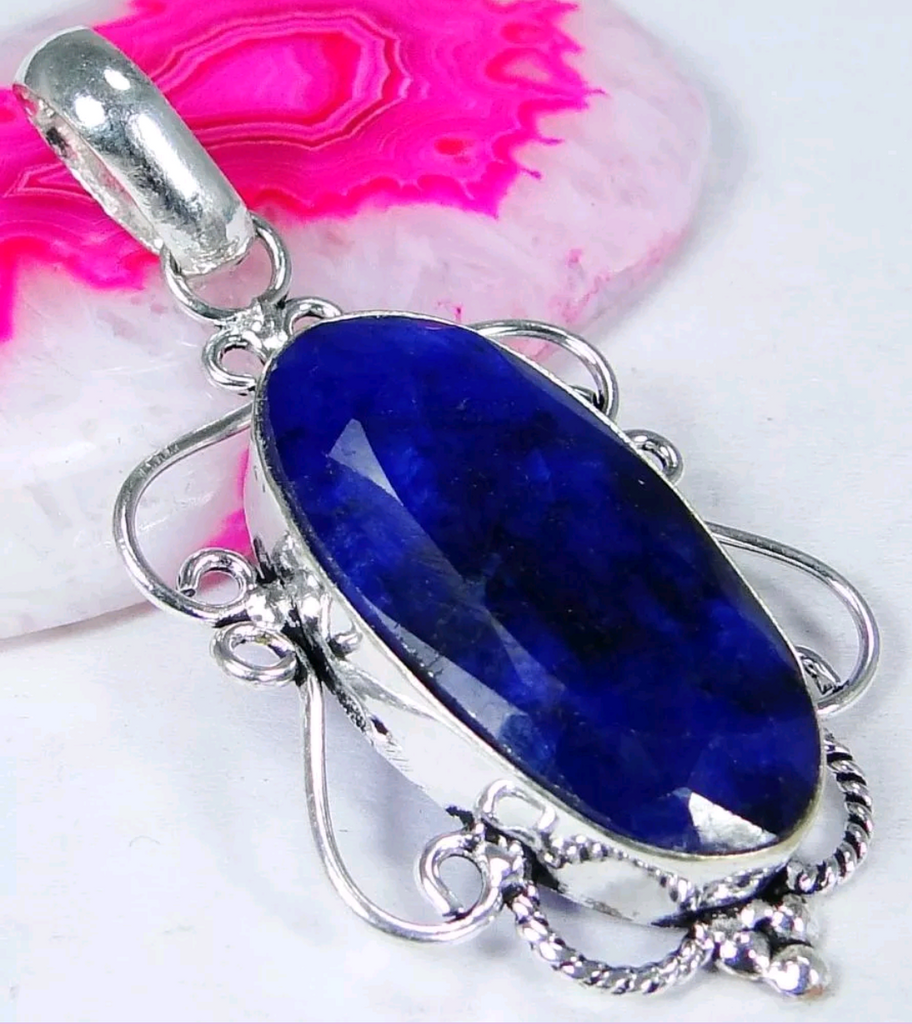Silver, natural sapphire pendant