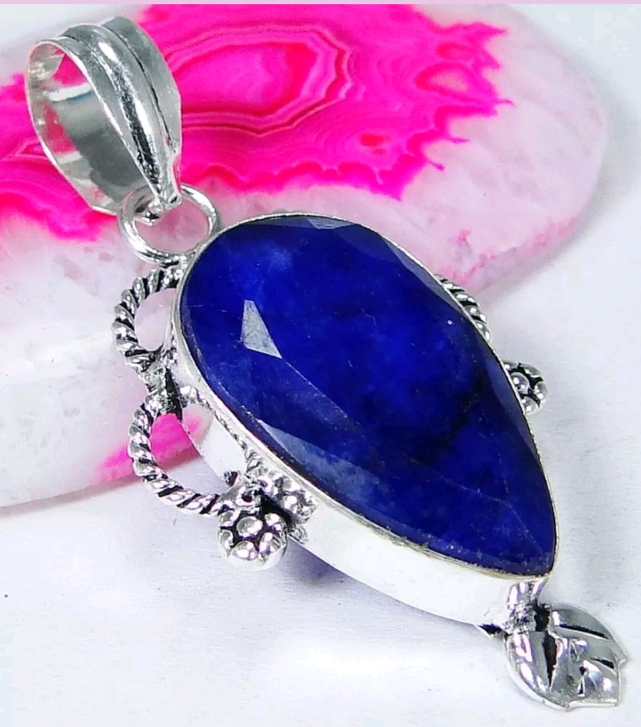 Silver, natural sapphire pendant