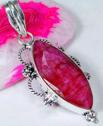 Silver, natural ruby pendant