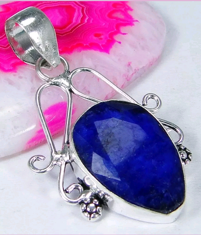 Silver, natural sapphire pendant