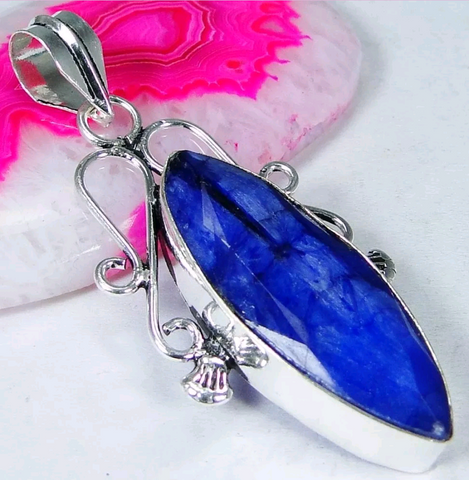 Silver, natural sapphire pendant