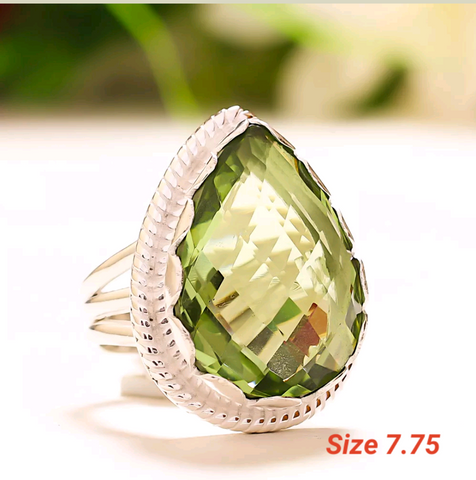 Silver, green amethyst size 7.75