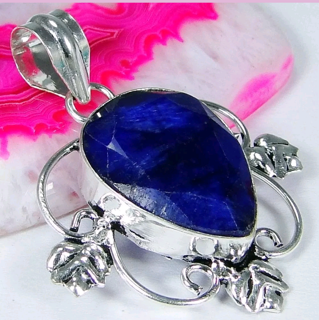 Silver, natural sapphire pendant