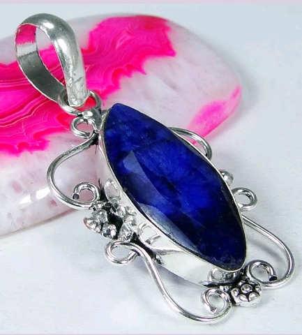 Silver, natural sapphire pendant