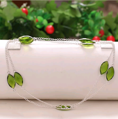 Silver, green peridot necklace