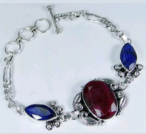 Silver, natural ruby, sapphire bracelet