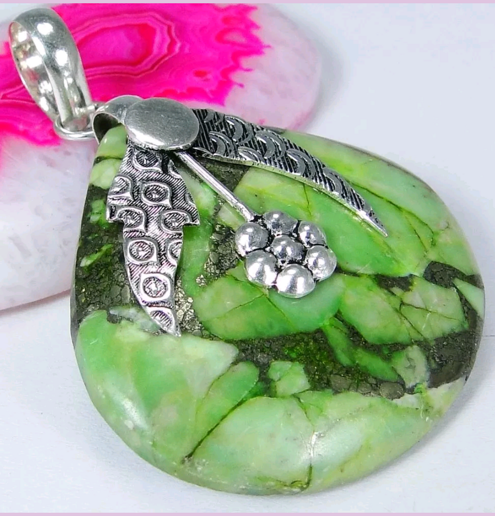 Silver, sea sediment jasper pendant