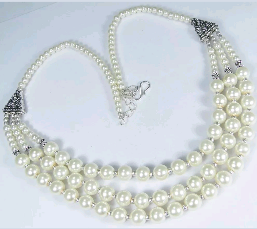 Silver, handmade pearls 20"