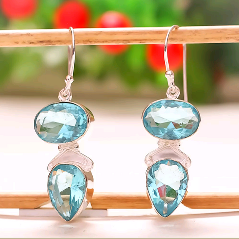 Silver, blue topaz earrings