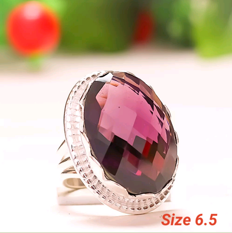 Silver, amethyst size 6.5