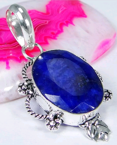 Silver, natural sapphire pendant