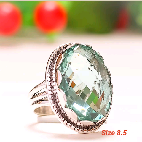 Silver, aqua apatite size 8.5