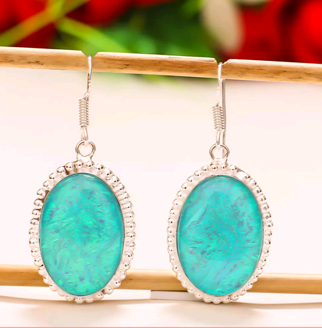 Silver, australian triplet opal earrings