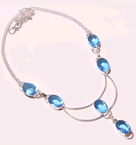 Silver, swiss blue topaz necklace
