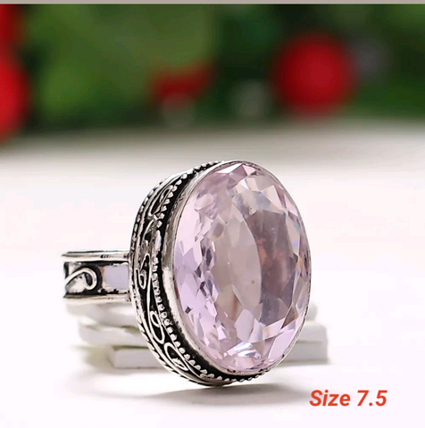 Silver, rose quartz size 7.5