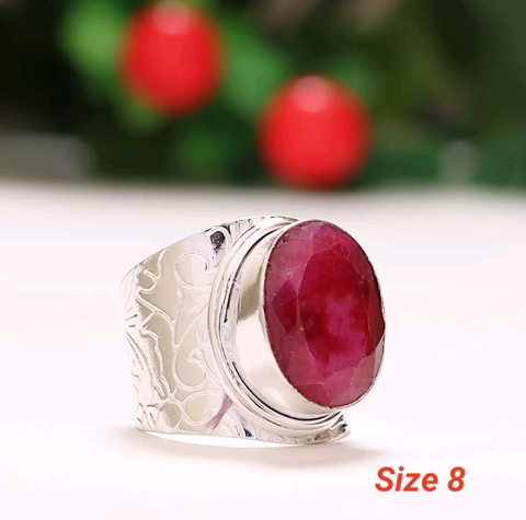 Silver, natural ruby size 8