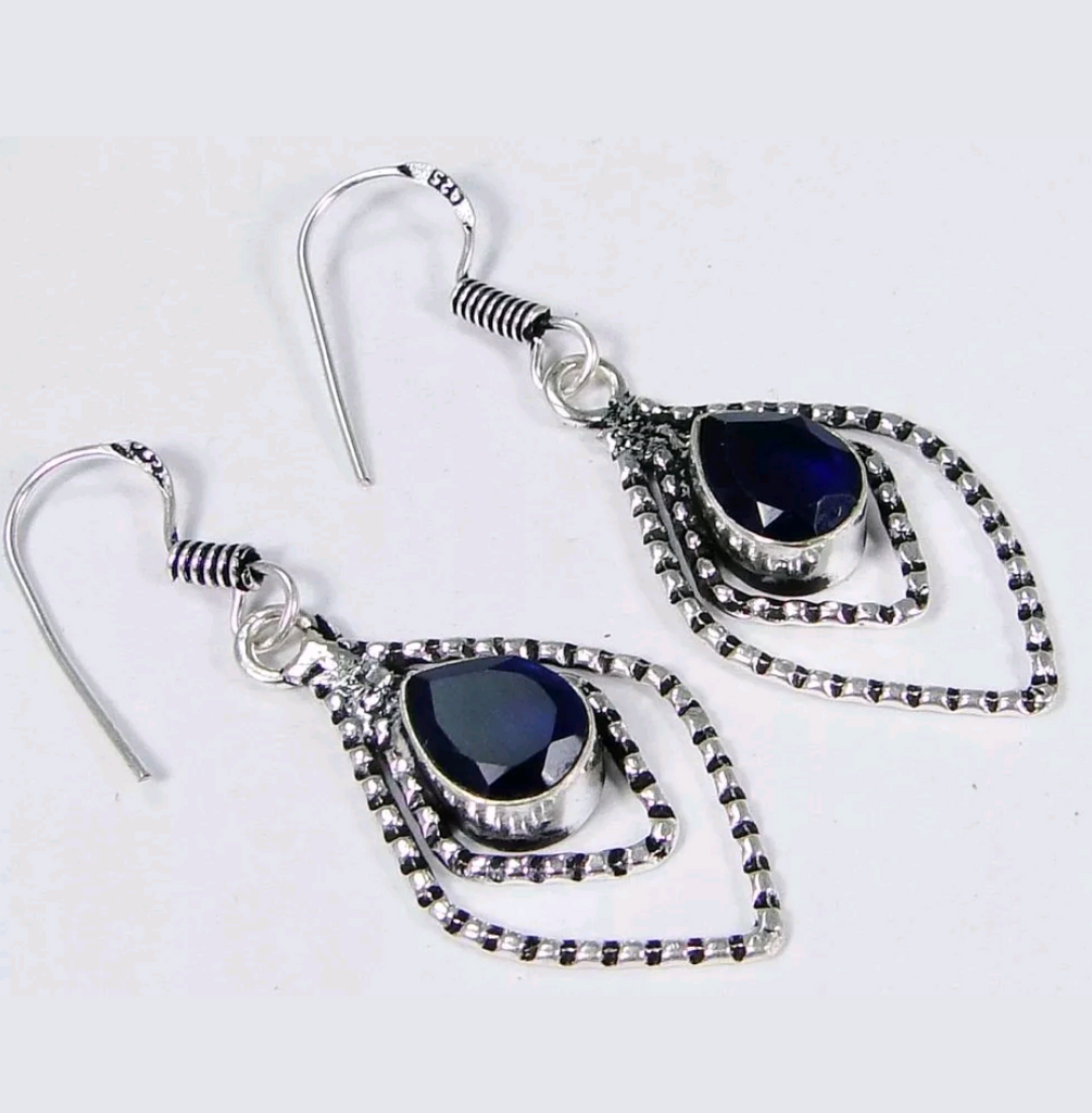 Silver, natural sapphire earrings