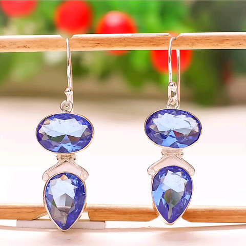 Silver, tanzanite earrings