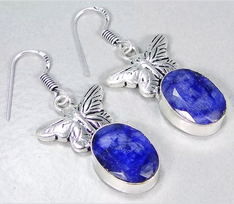 Silver, natural sapphire earrings