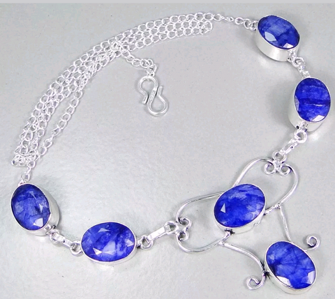 Silver, natural sapphire necklace